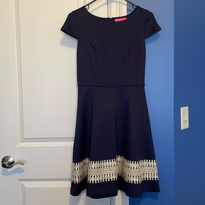 Lilly Pulitzer navy dress with gold hemming